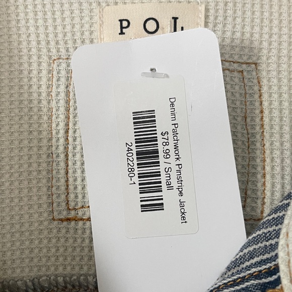 POL Ivory Multi Pinstripe Oversized Distressed Patchwork Jacket small NWT - Picture 4 of 7